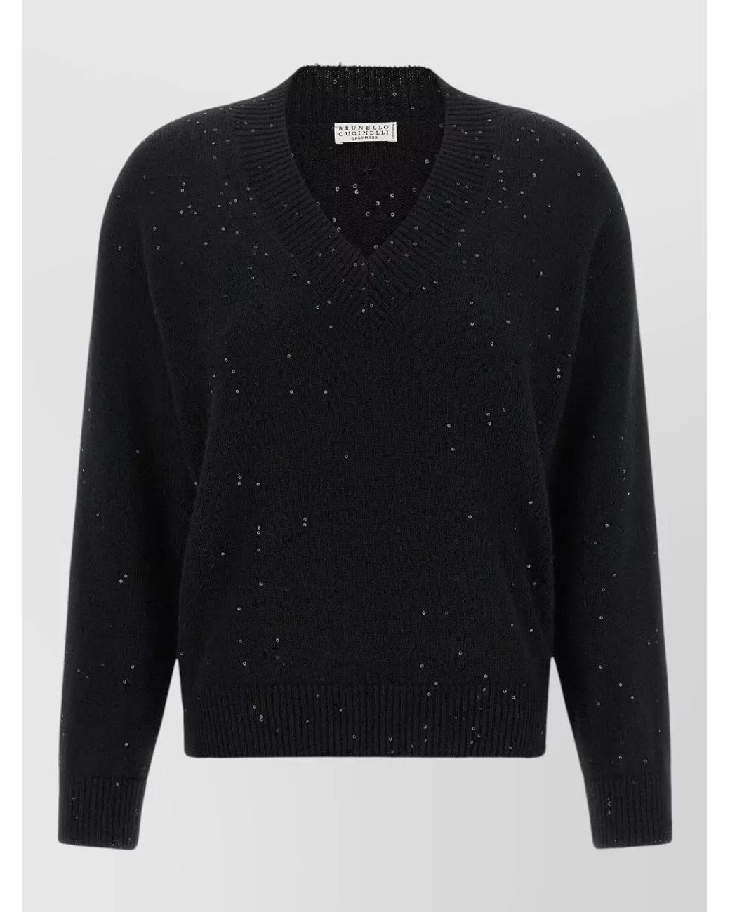 Brunello Cucinelli Blue Cashmere Silk Sequin-Embroidered V-Neck Sweater