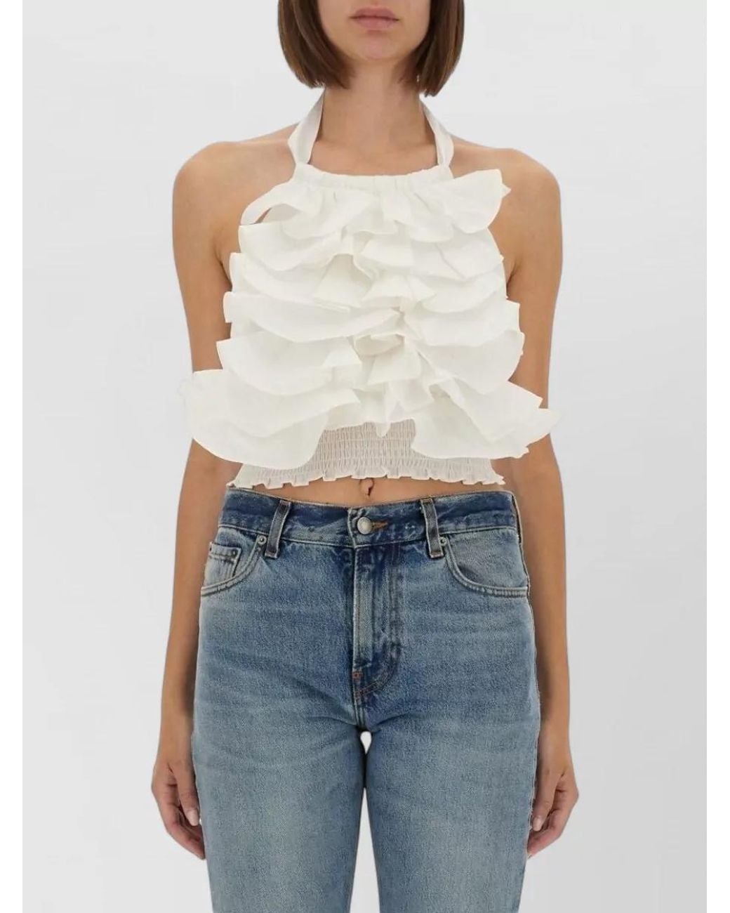THE GARMENT Blue Ruffled Cropped Top