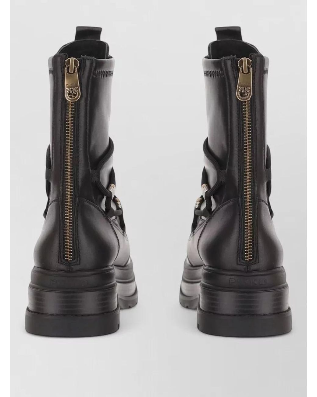 Pinko Black Leather Logo-Print Lace-Up Platform Boots