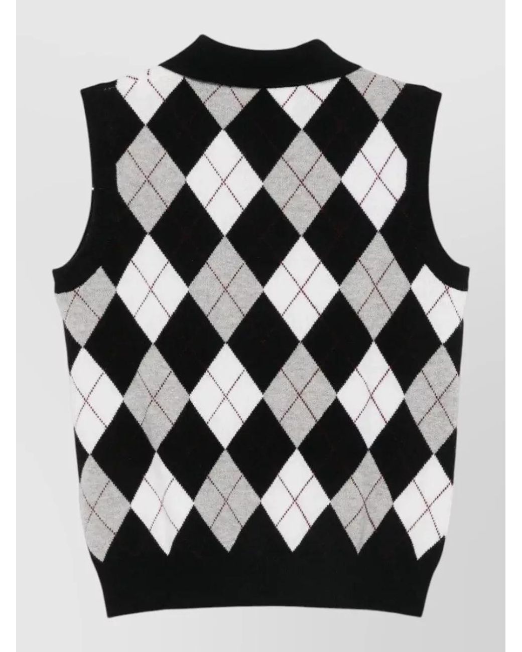 Lisa Yang Black Cashmere Sleeveless Diamond-Print Polo Top