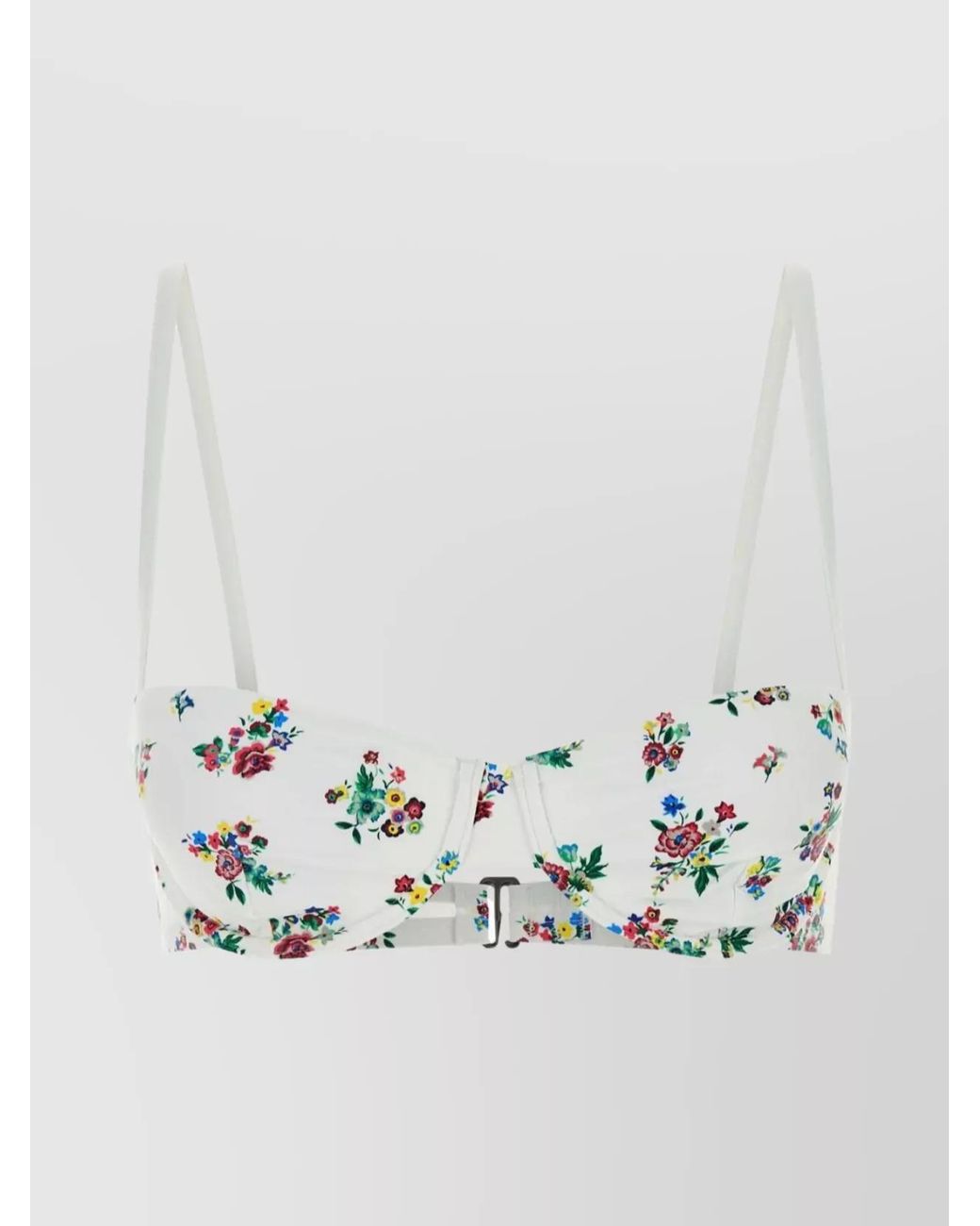 Tory Burch White Floral-Print Bikini Top
