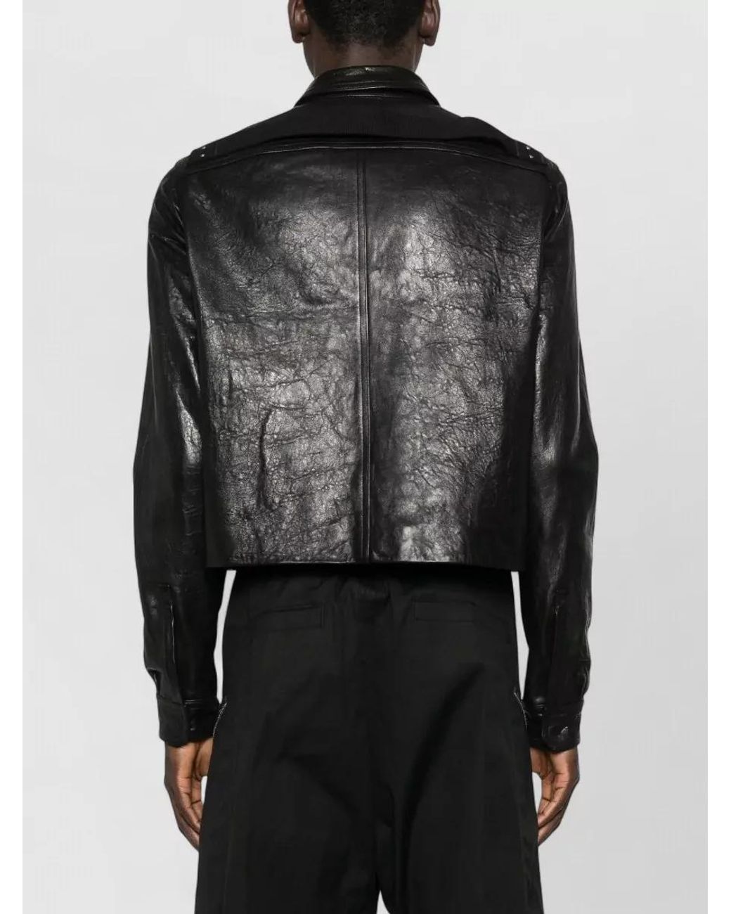 Rick Owens Black Leather Long-Sleeve Shirt Jacket for men