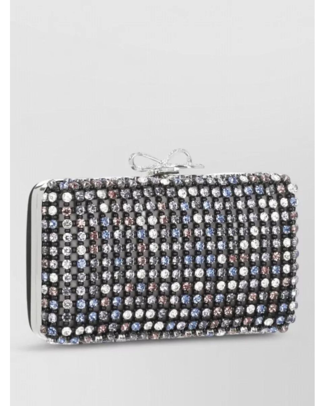 Self-Portrait Gray The Bow Crystal Clutch Bag