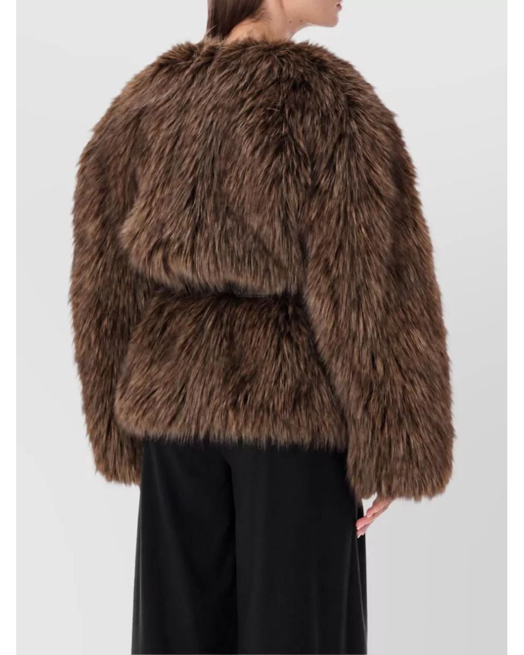 Magda Butrym Brown Faux Fur Belted Hip-Length Coat