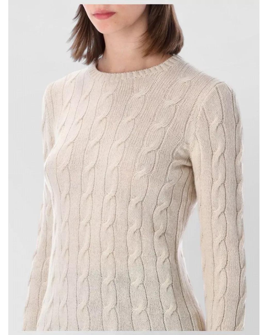 Ralph Lauren Natural Cashmere Cable-Knit Slim-Fit Crewneck Sweater