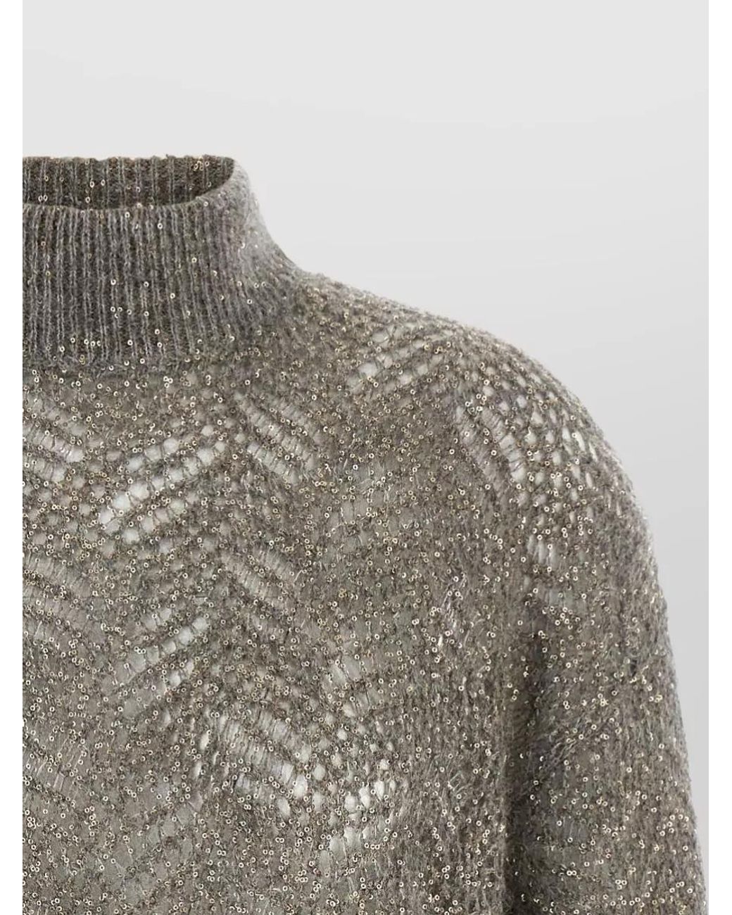 Brunello Cucinelli Gray Embellished Turtleneck Jumper