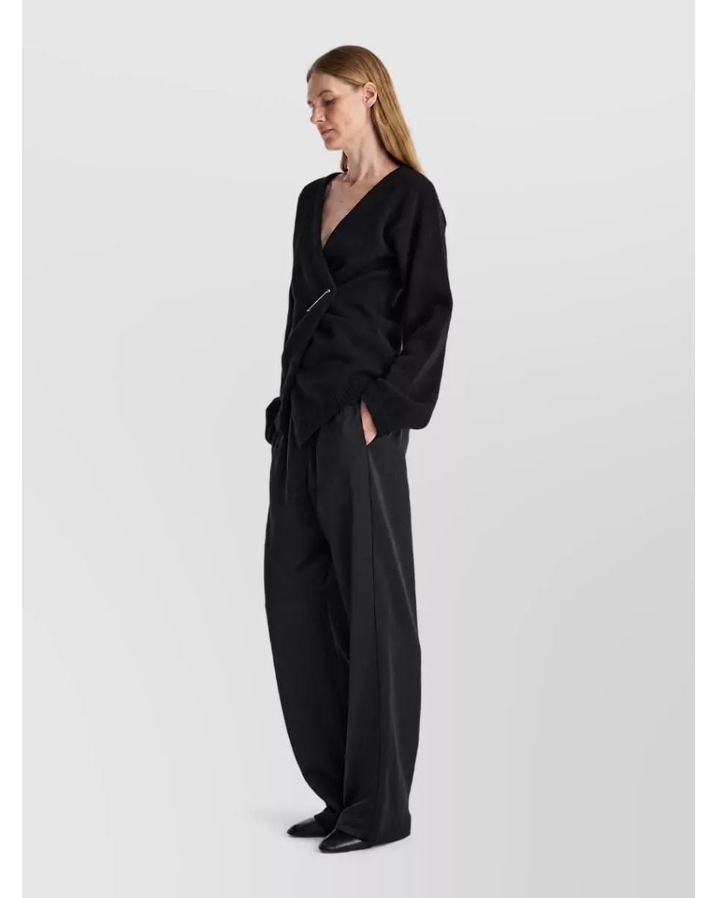 Rohe Black Cashmere Wool Off-Shoulder Relaxed-Fit Cardigan