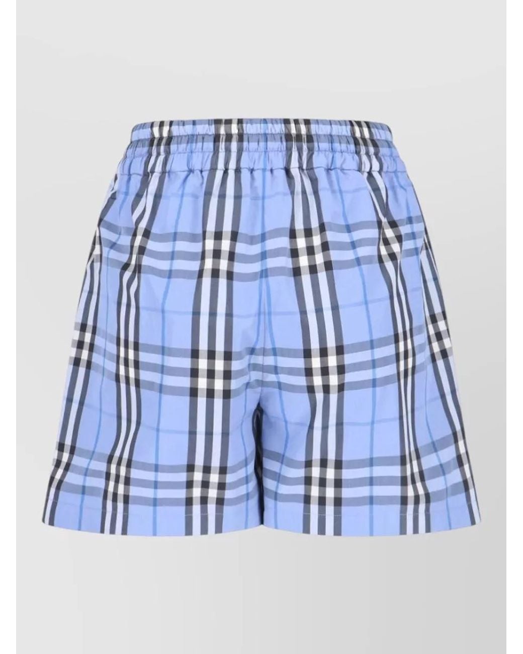 Burberry Blue Cotton Checked Straight-Leg Knee-Length Shorts