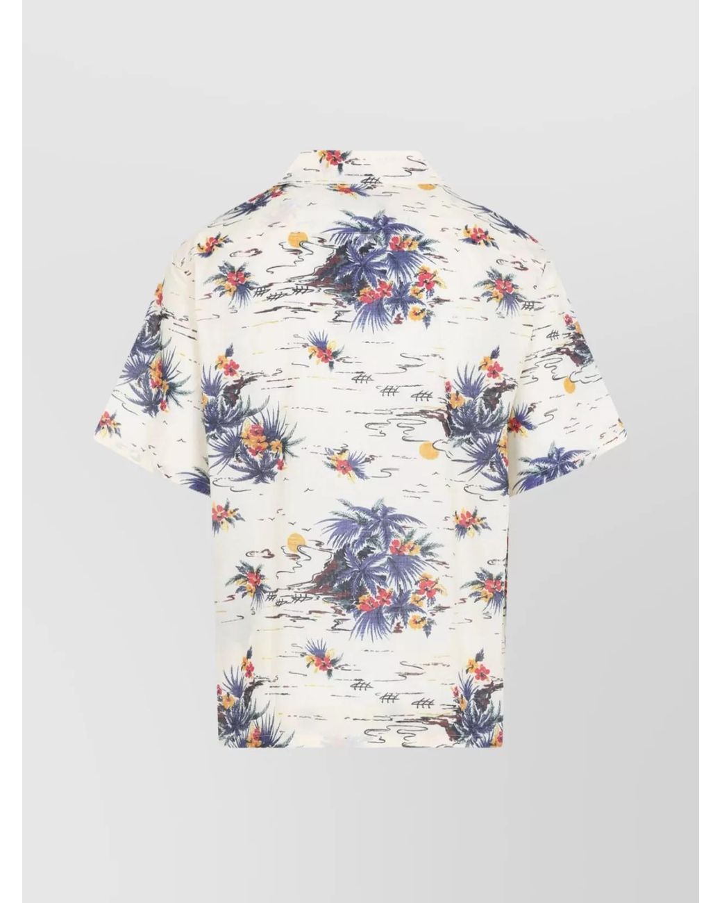Prada White Floral-Print Bowling-Collar Short-Sleeve Shirt for men