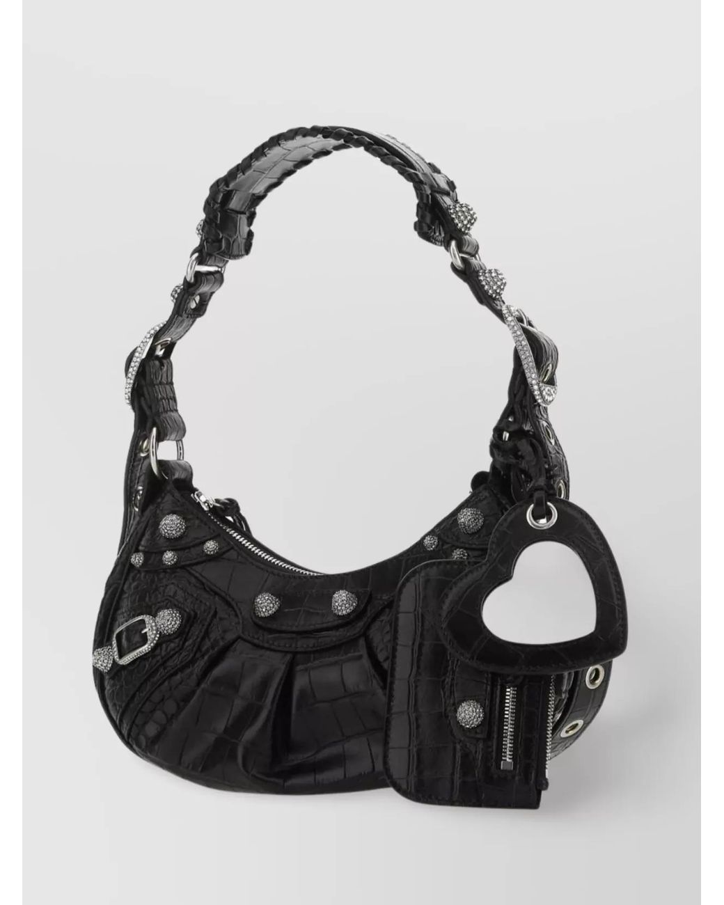 Balenciaga Black Le Cagole Xs Leather Embossed Crocodile Effect Shoulder Bag