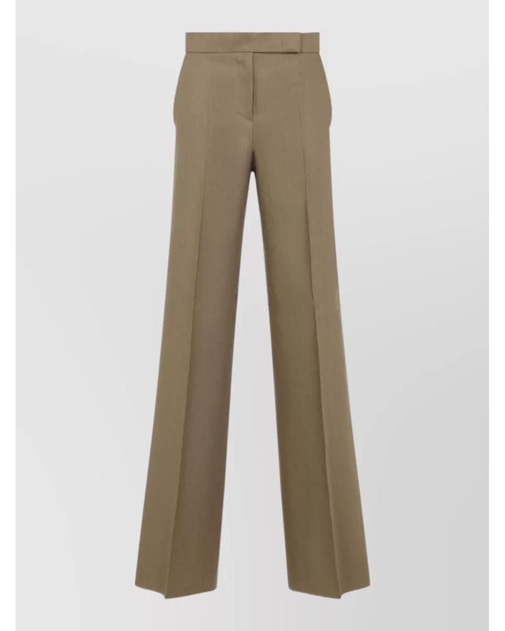 Max Mara Natural Linen Pleated Wide-Leg Trousers