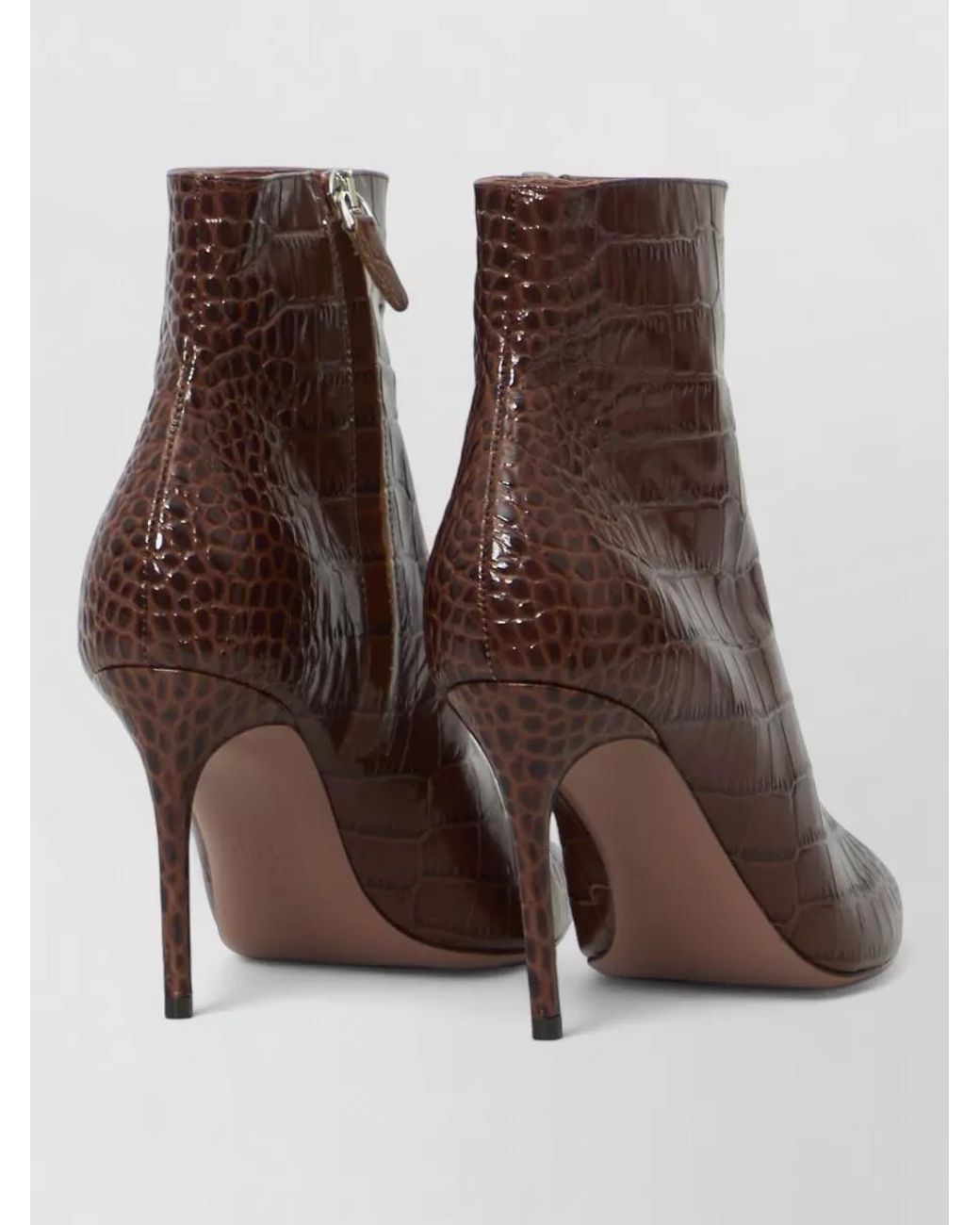 Paris Texas Brown Calfskin Crocodile-Embossed Ankle Boots