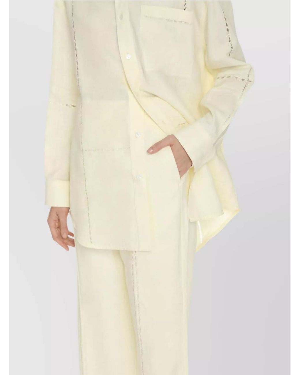 Bottega Veneta White Linen Wide-Leg Trousers