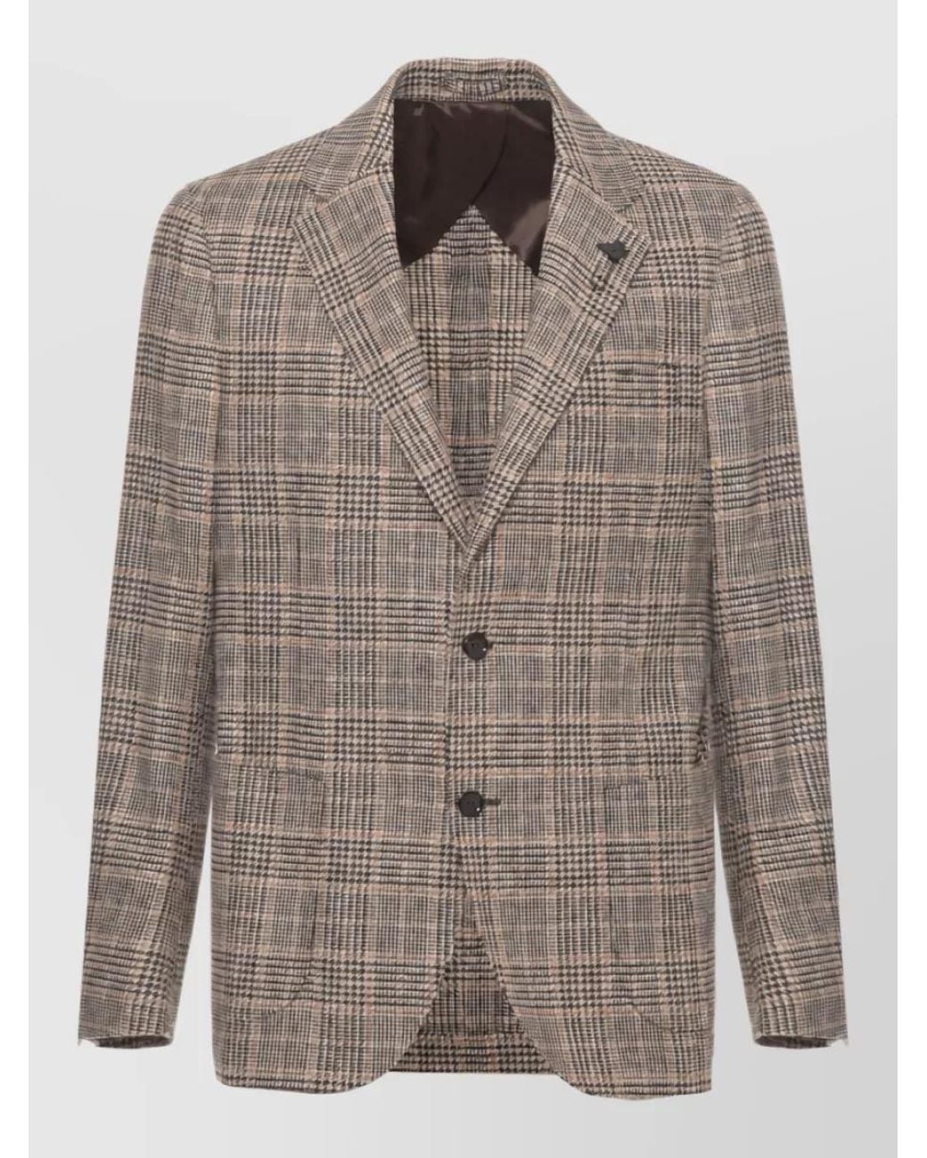 Lardini Brown Prince Of Wales Wool Cashmere Single-Breasted Suit Jacket for men