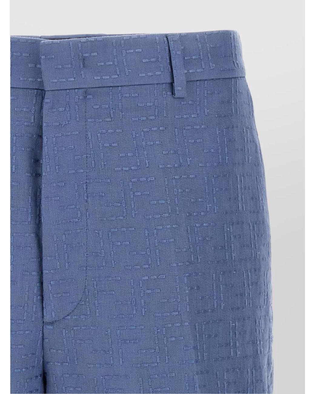 Fendi Blue Jacquard Linen Tailored Bermuda Shorts for men