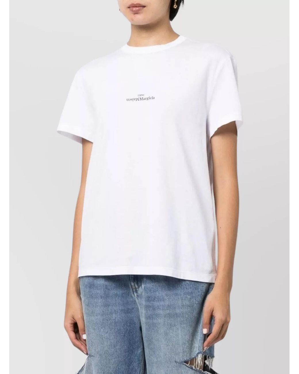 Maison Margiela White Ribbed Cotton Logo T-Shirt