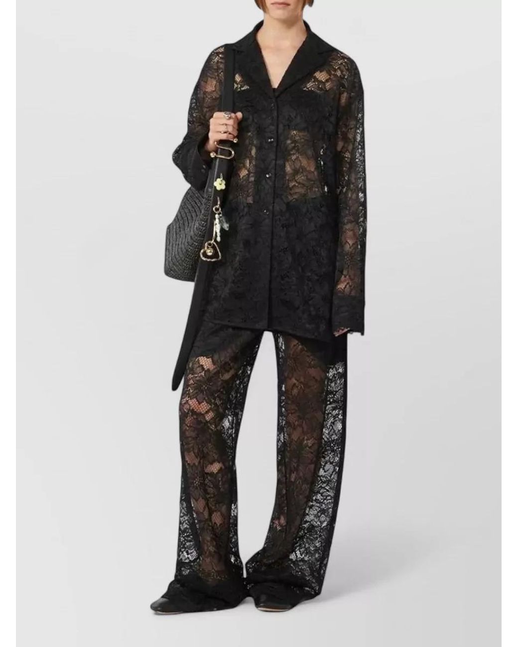 Sportmax Black Floral Lace Long-Sleeve Pyjama Top