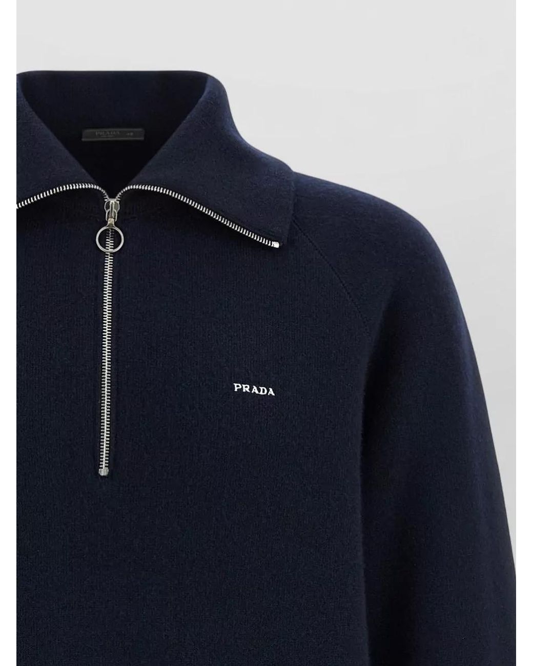 Prada Blue Cashmere Virgin Wool Half-Zip Sweater for men