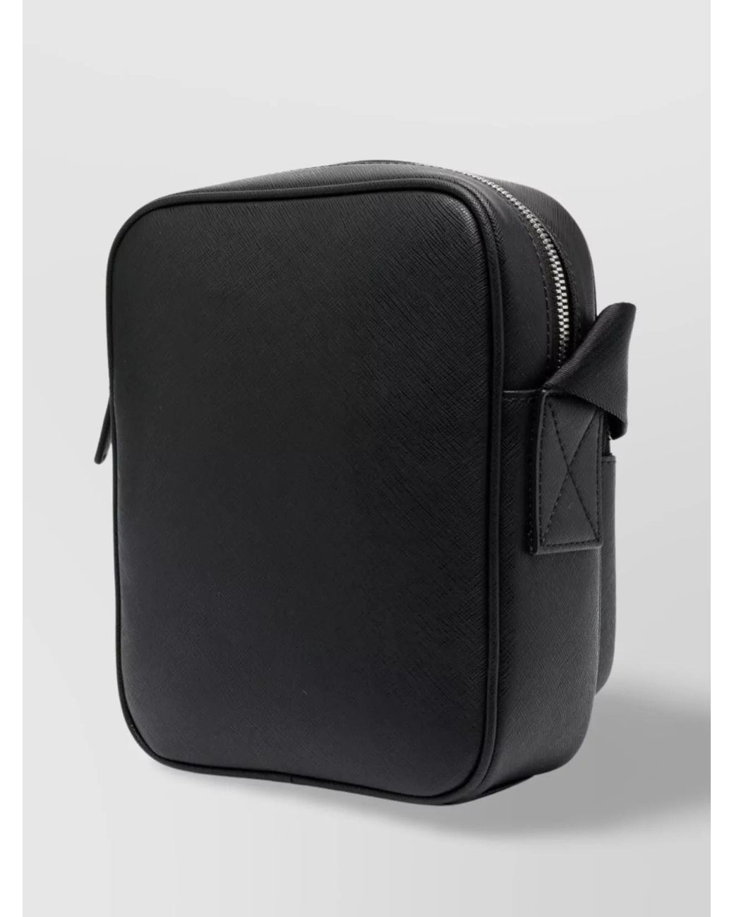 Emporio Armani Black Leather Logo-Plaque Crossbody Bag for men