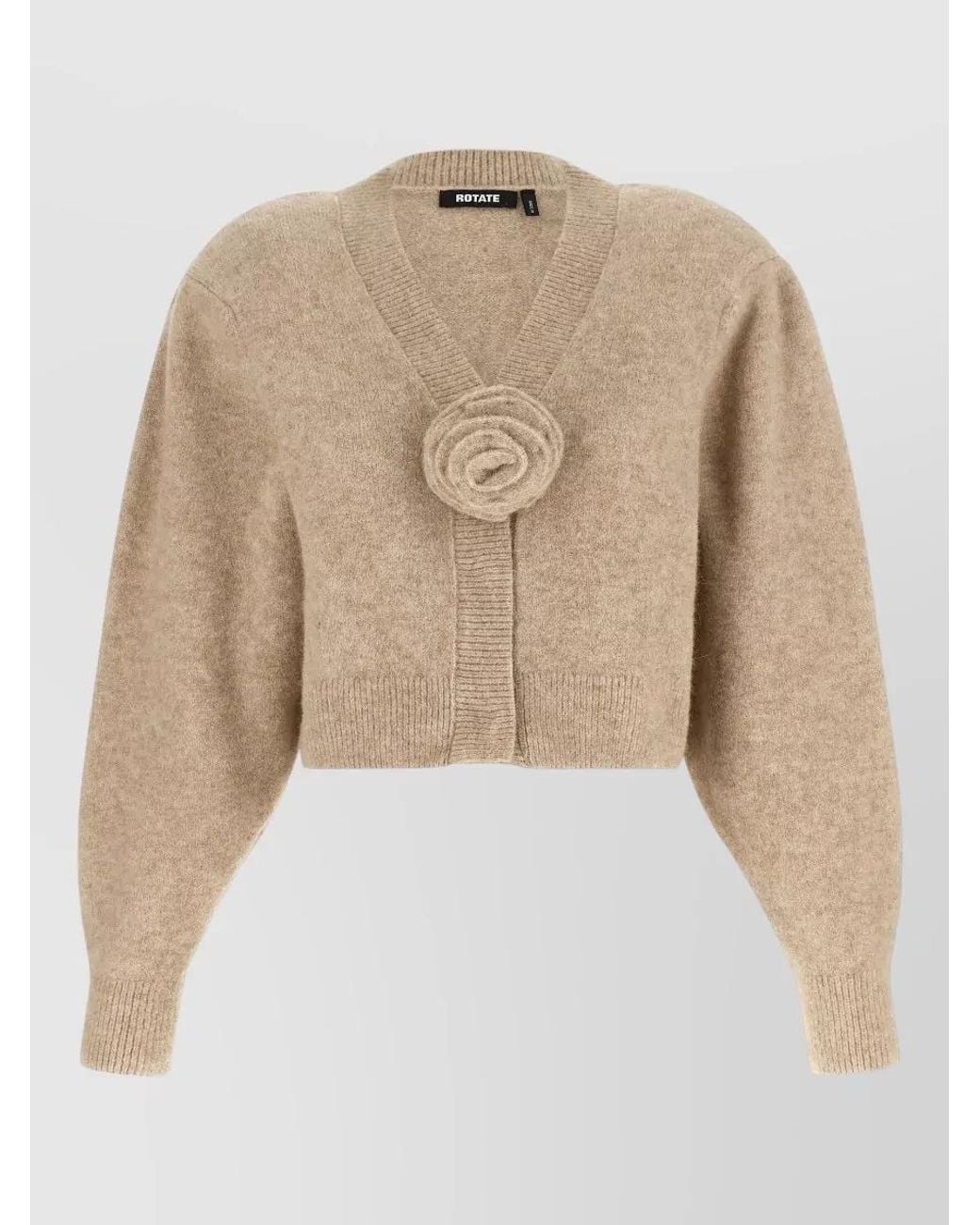 ROTATE BIRGER CHRISTENSEN Natural Textured Knit Cropped V-Neck Cardigan