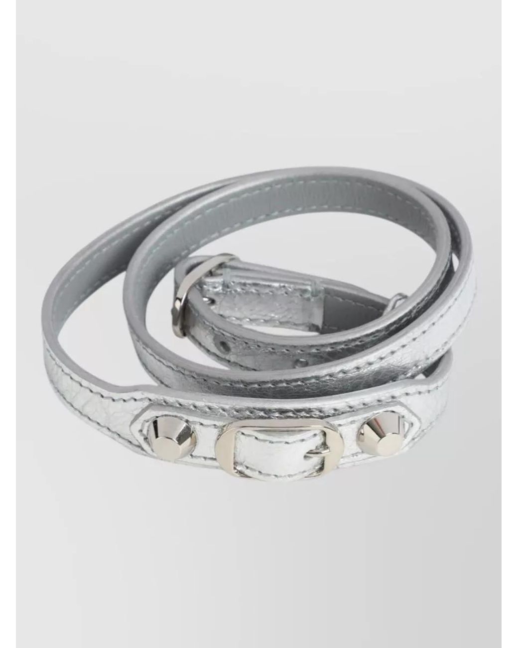 Balenciaga Gray Leather Triple-Wrap Studded Bracelet