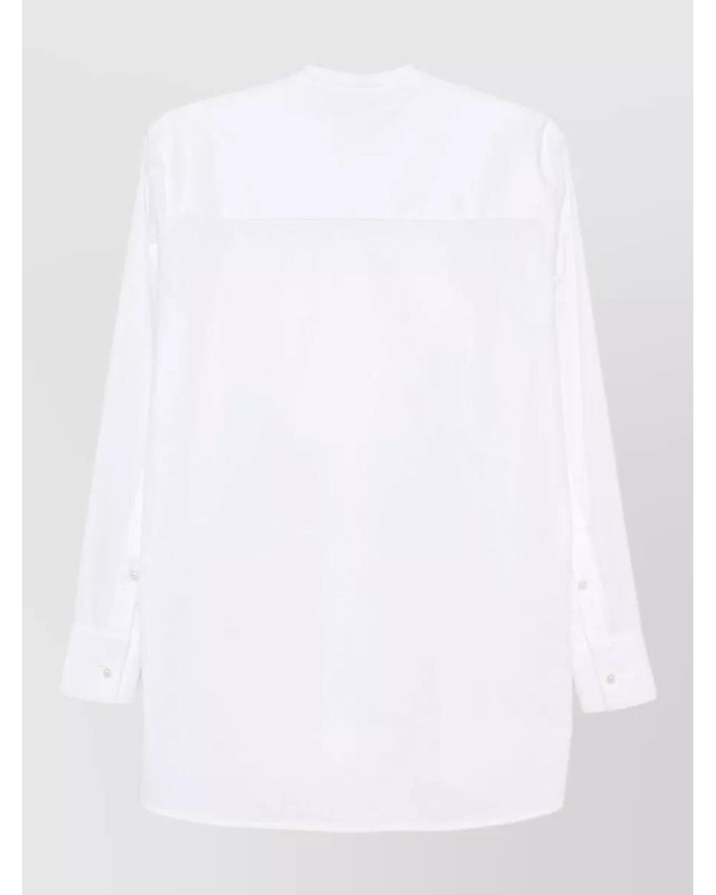 Semicouture White Cotton Band Collar Long-Sleeve Shirt
