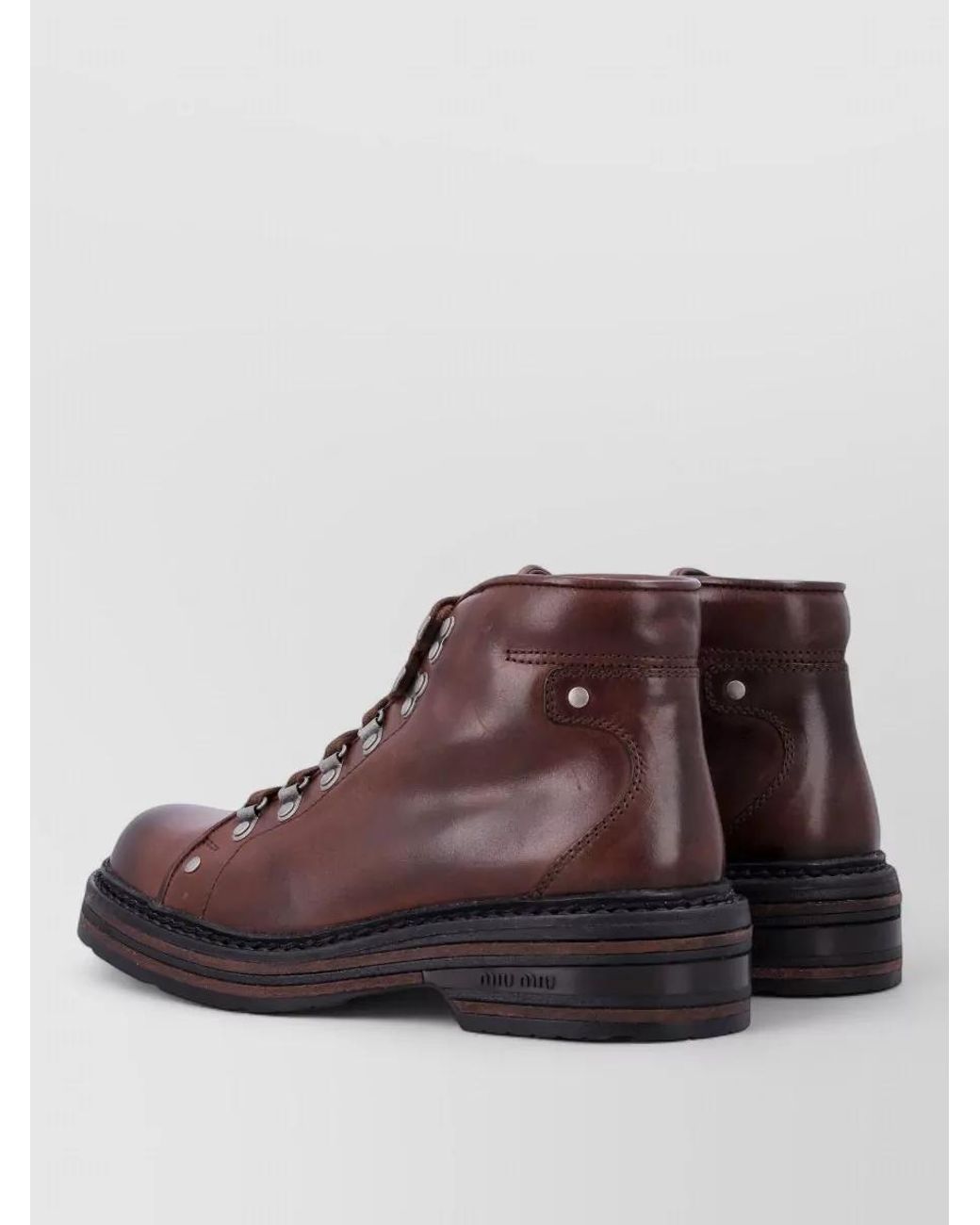 Miu Miu Brown Leather Lace-Up Ankle Boots