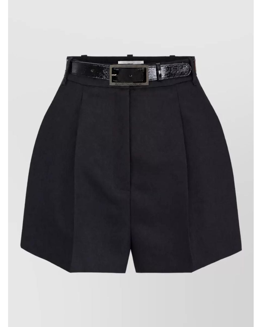Elisabetta Franchi Blue Virgin Wool Belted High-Rise Shorts