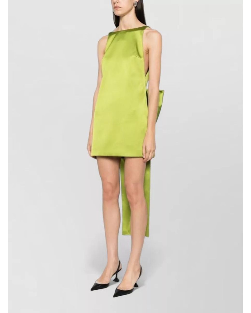 Self-Portrait Yellow Satin Sleeveless Boat Neck Mini Dress