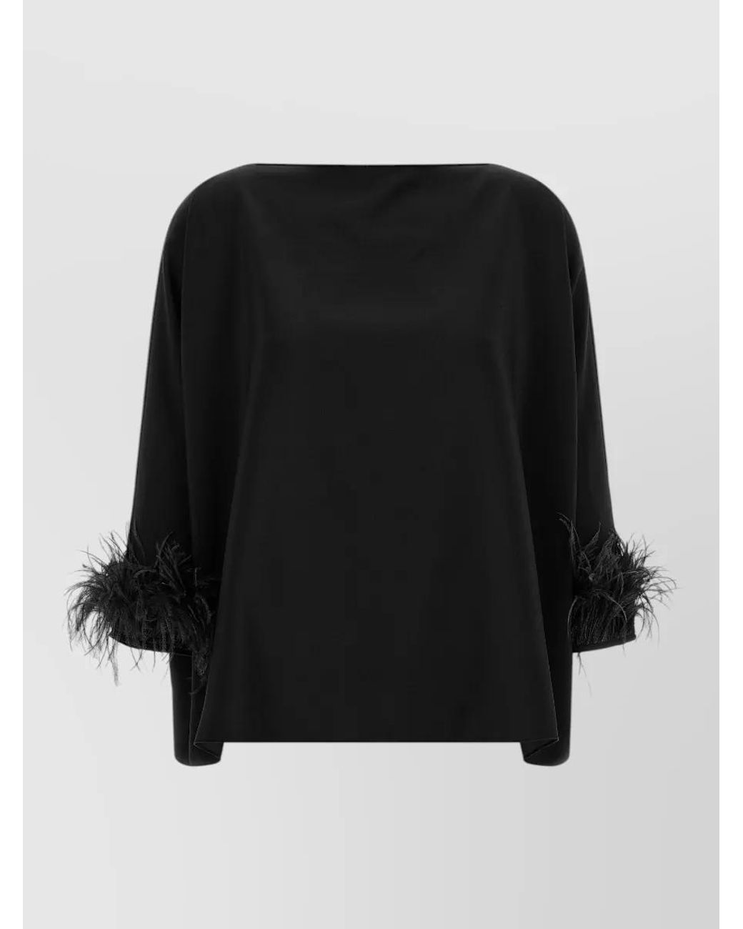 Gianluca Capannolo Black Feather-Trim Boat Neck 3/4-Sleeve Blouse