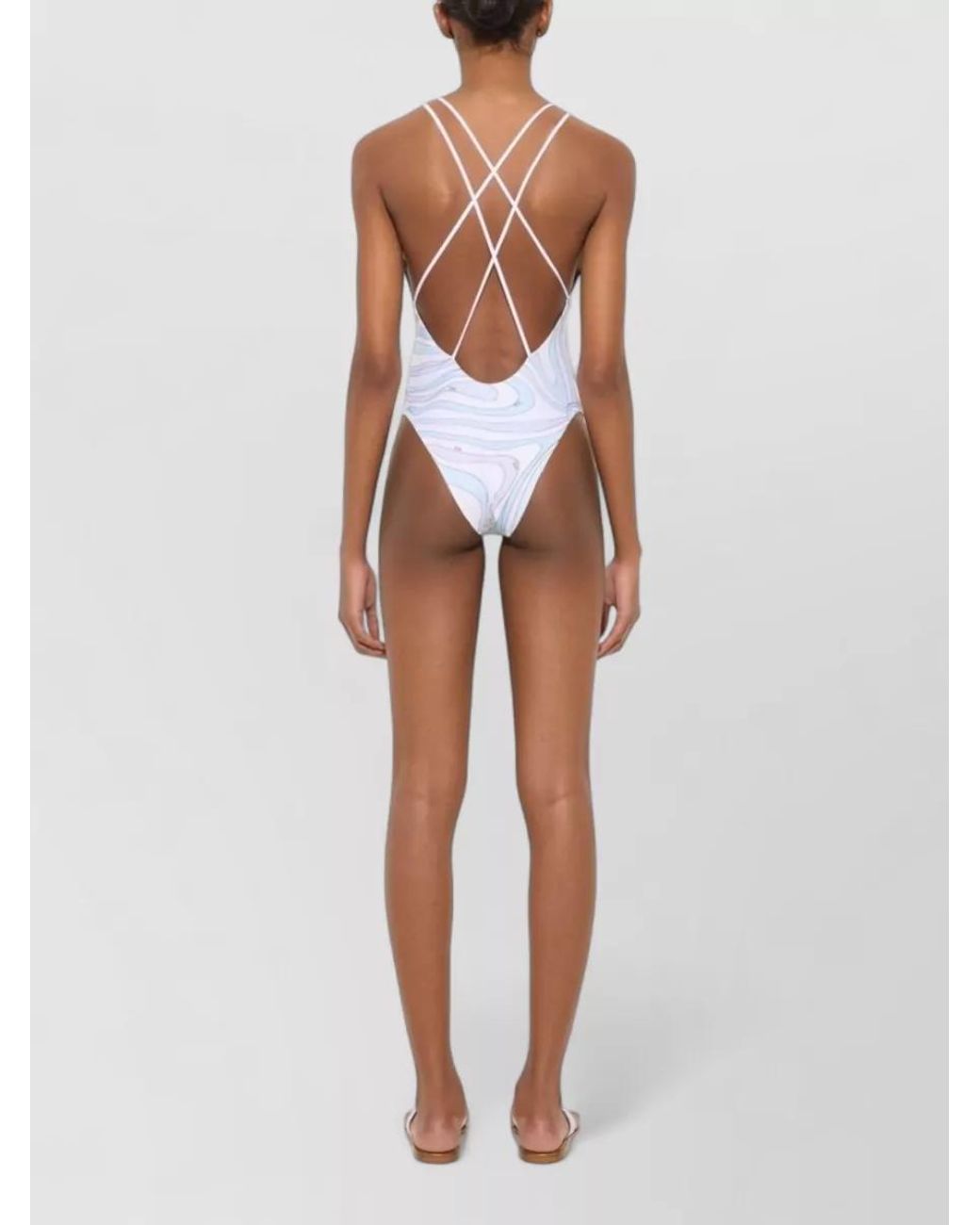 Emilio Pucci Blue Printed Deep V-Neck Swimsuit
