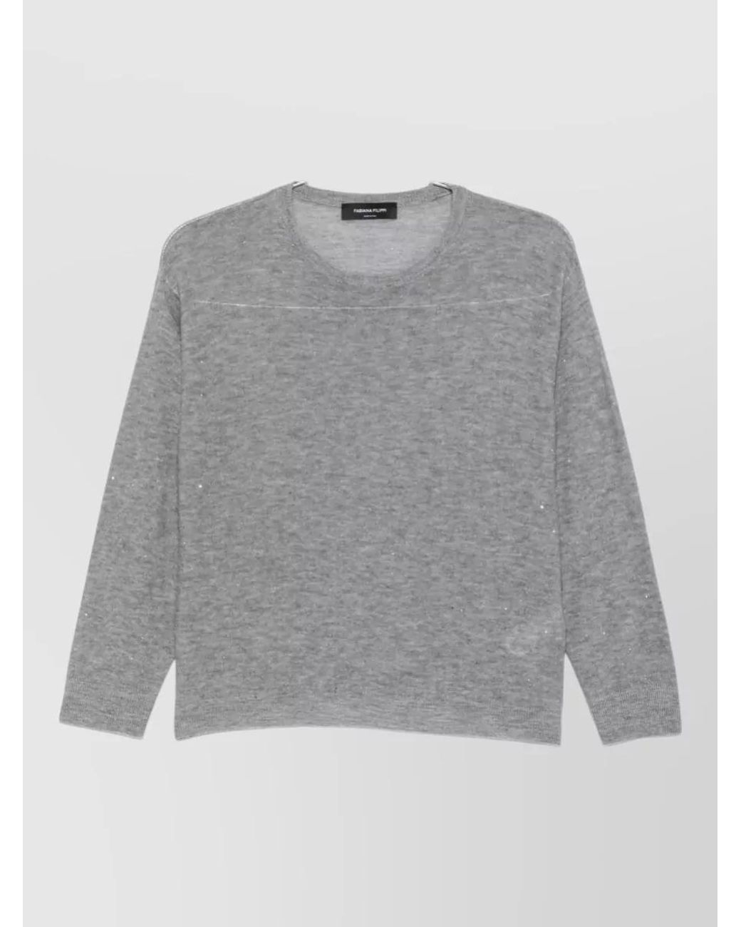 Fabiana Filippi Gray Wool Sequin-Embellished Fine-Knit Crewneck Sweater