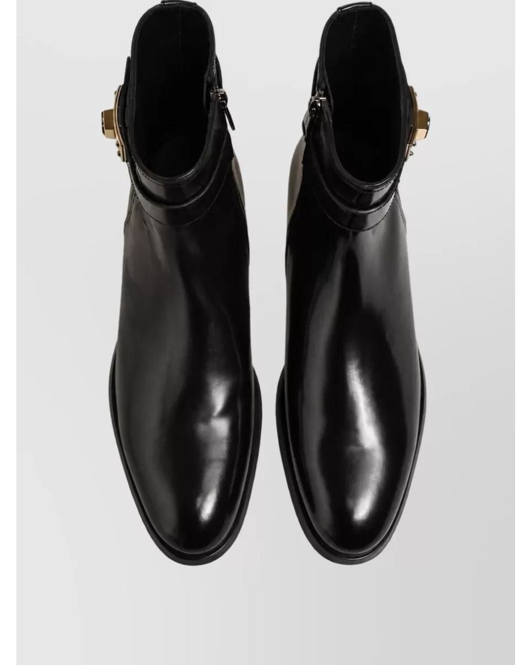 Dolce & Gabbana Black Leather Buckle Mid Calf Boots for men