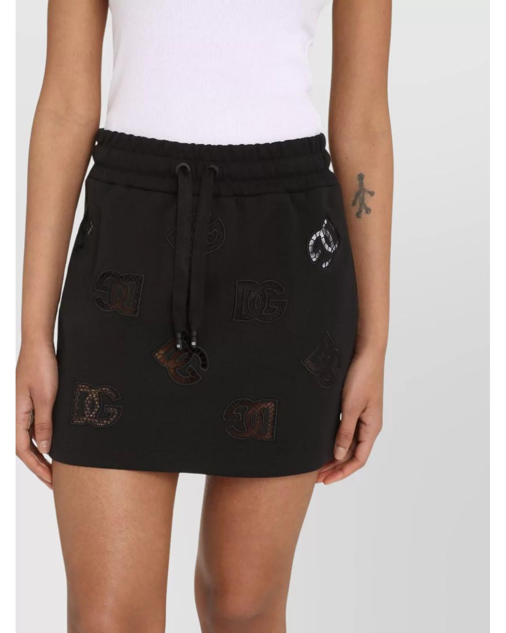 Dolce & Gabbana Black Embroidered Logo Cotton Mini Skirt
