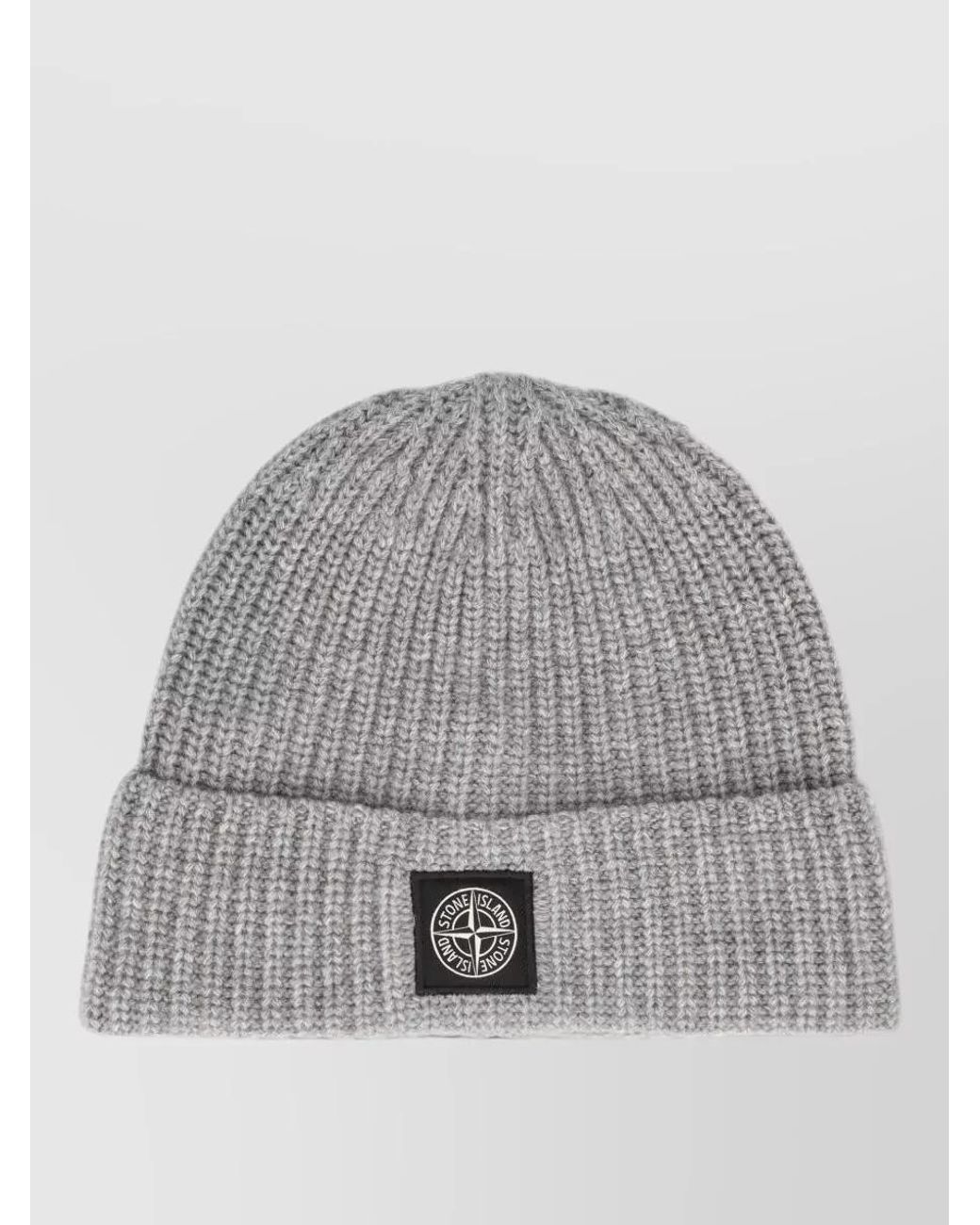 Stone Island Gray Ribbed Virgin Wool Beanie for men