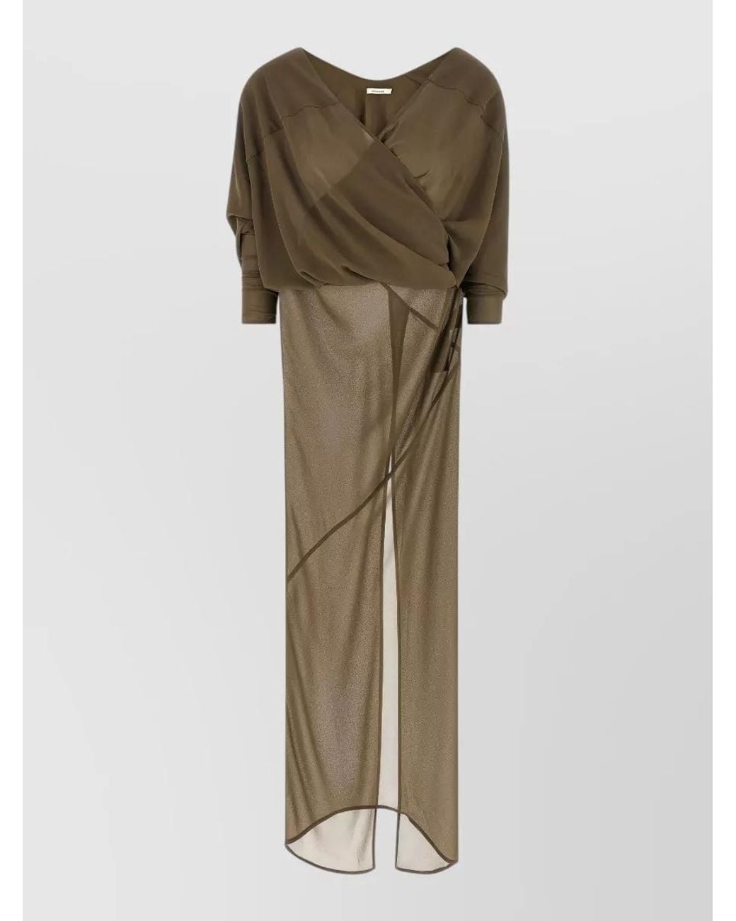 Entire studios Green Asymmetric V-Neck Long-Sleeve Midi Dress