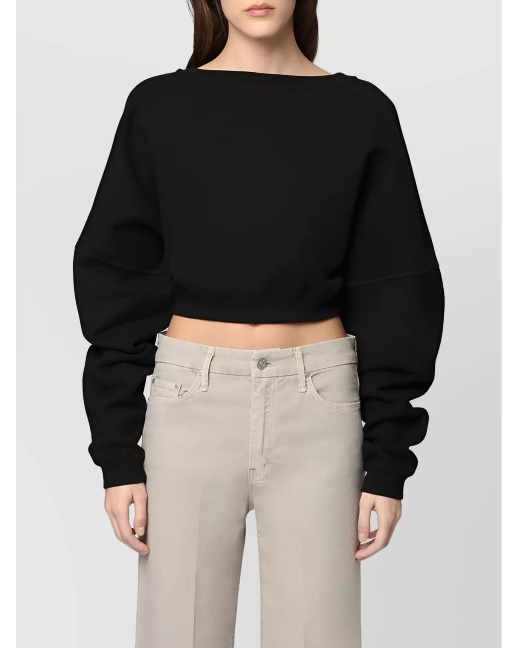Saint Laurent Black Cropped Asymmetric Sweatshirt