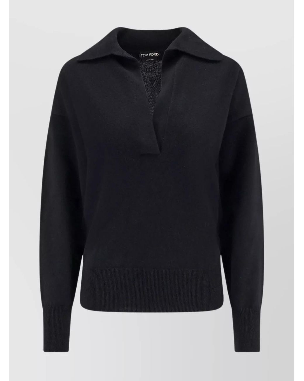 Tom Ford Blue Cashmere Ribbed V-Neck Long-Sleeve Jumper