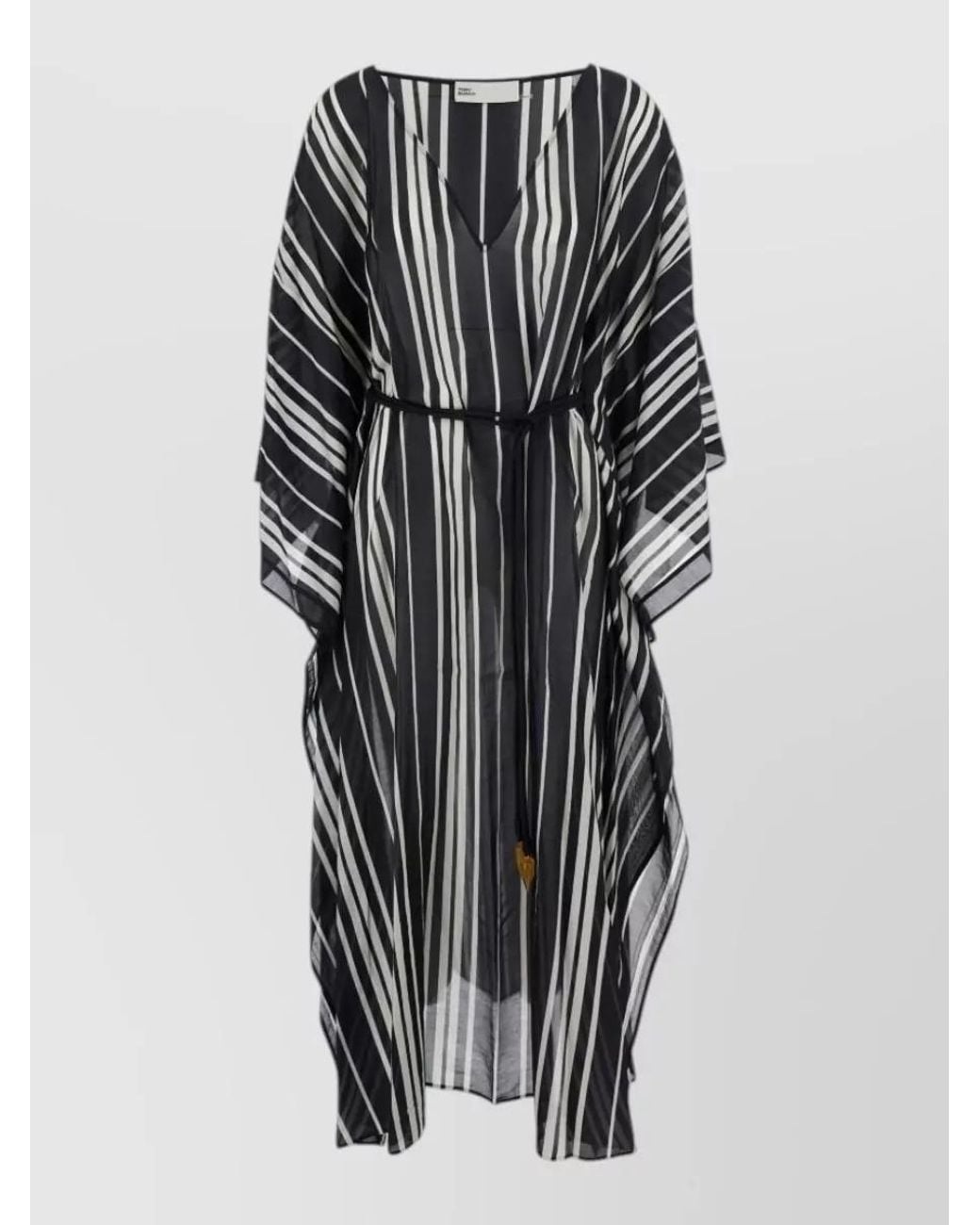Tory Burch Multicolor Silk Striped V-Neck Kaftan Midi Dress