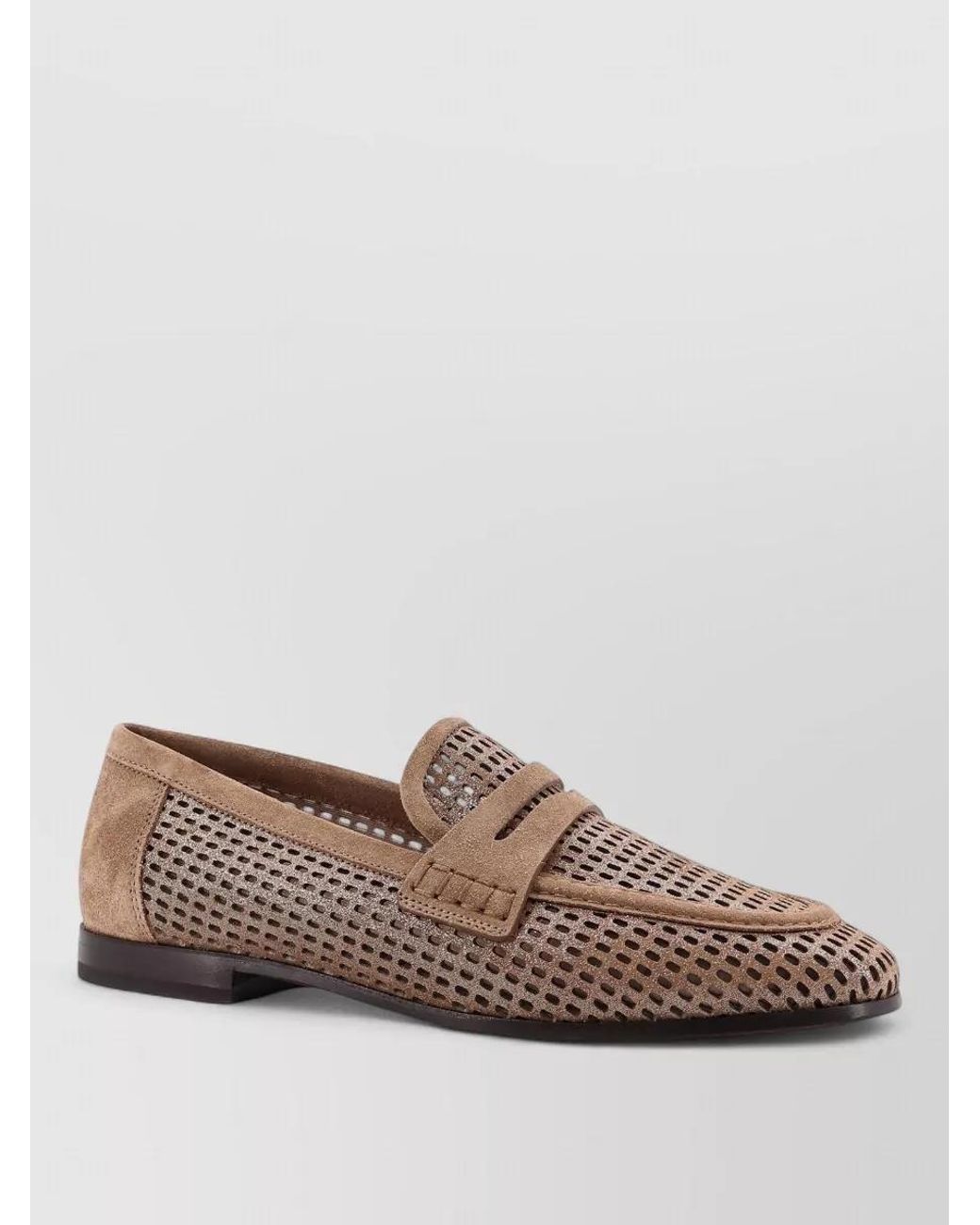 Brunello Cucinelli Brown Leather Perforated Slip-On Loafers