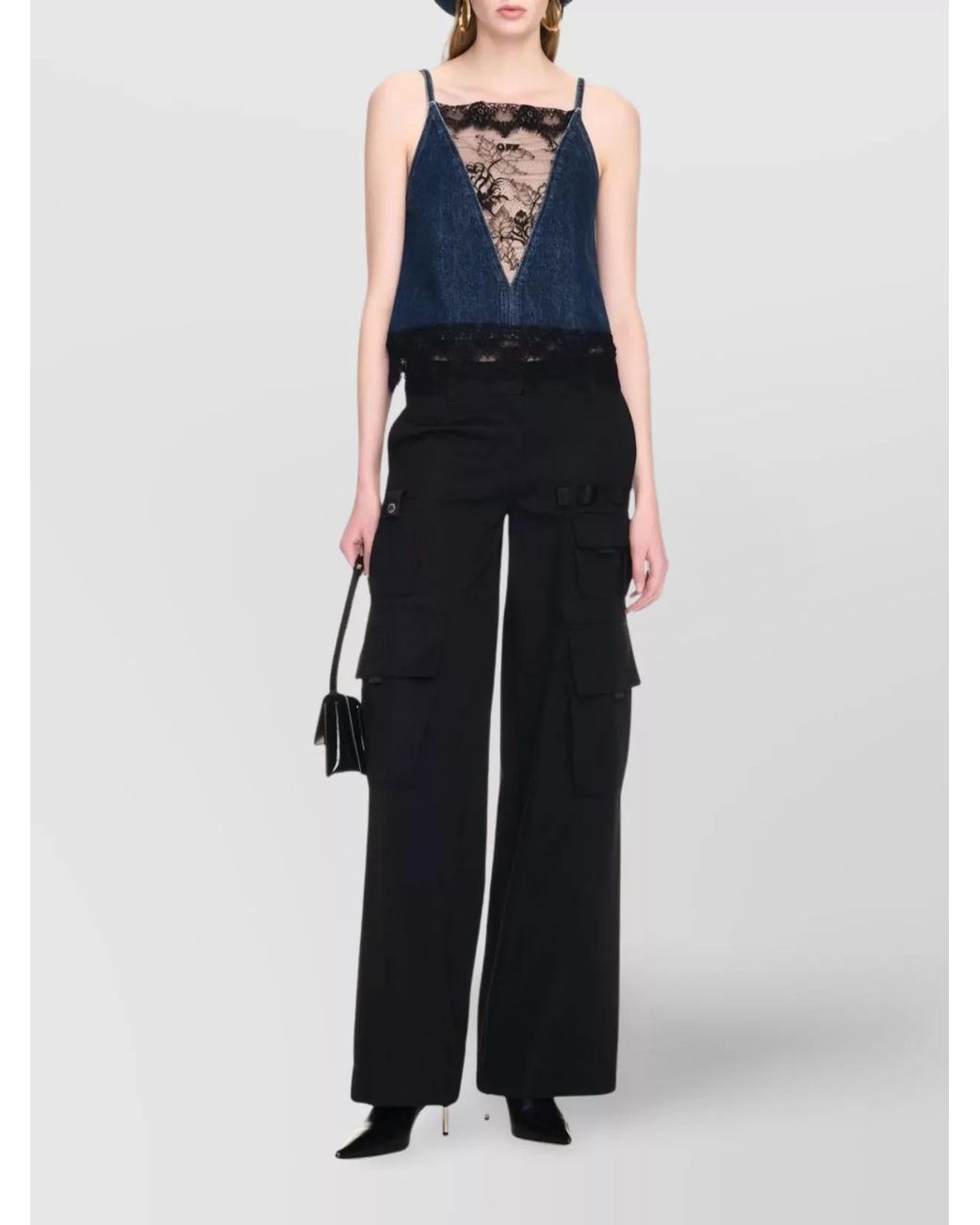Off-White c/o Virgil Abloh Blue Wool High-Rise Wide-Leg Cargo Trousers