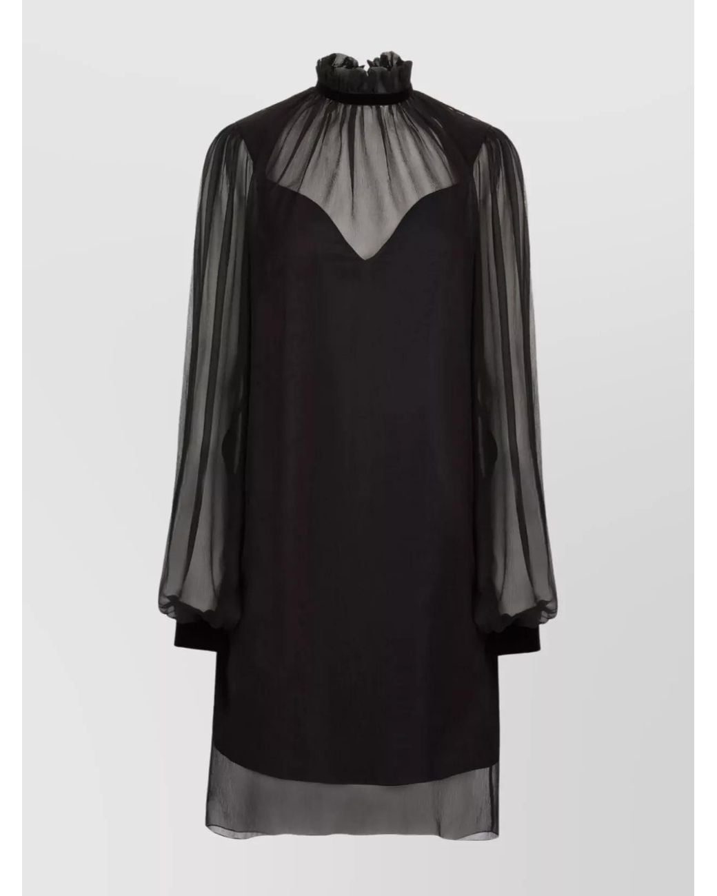 Nina Ricci Black Silk High-Neck Long-Sleeve Knee-Length Dress