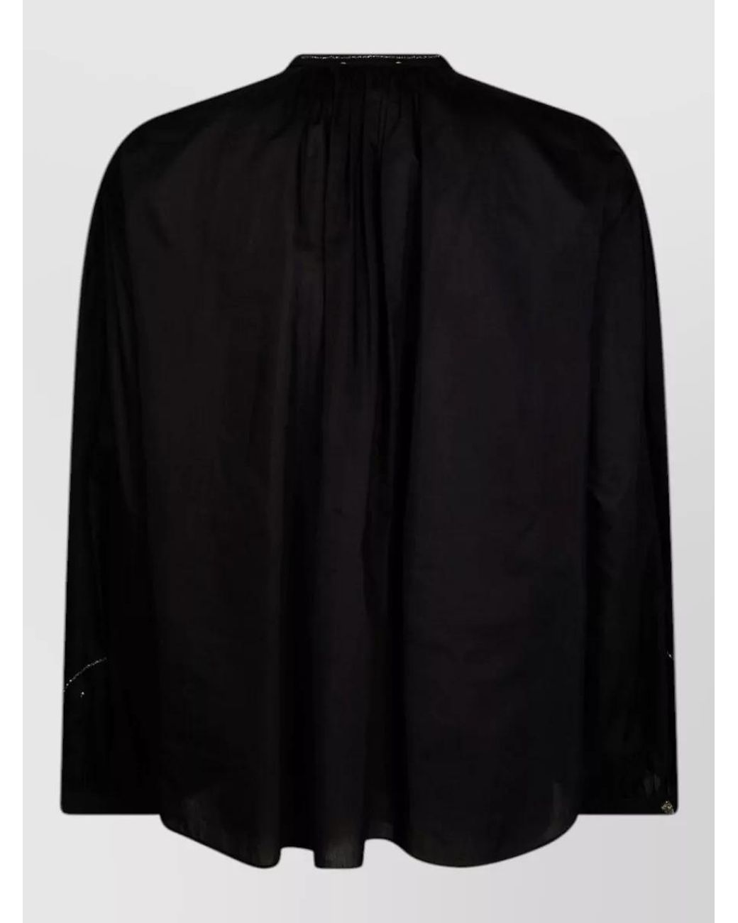 Forte_forte Black Embroidered Band Collar Blouse