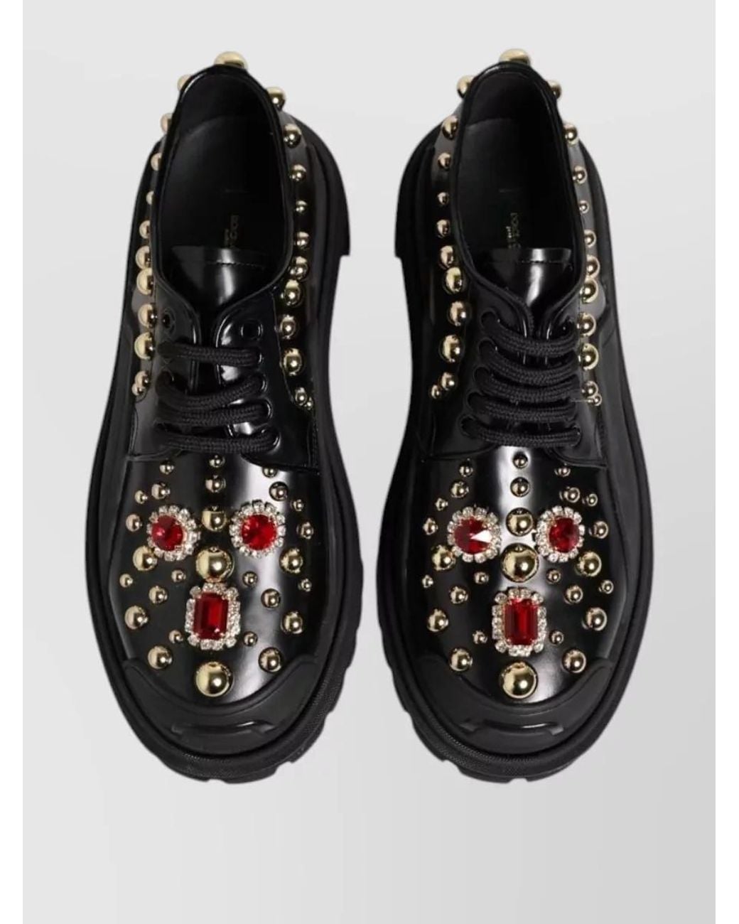 Dolce & Gabbana Black Leather Crystal-Embellished Derby Shoes