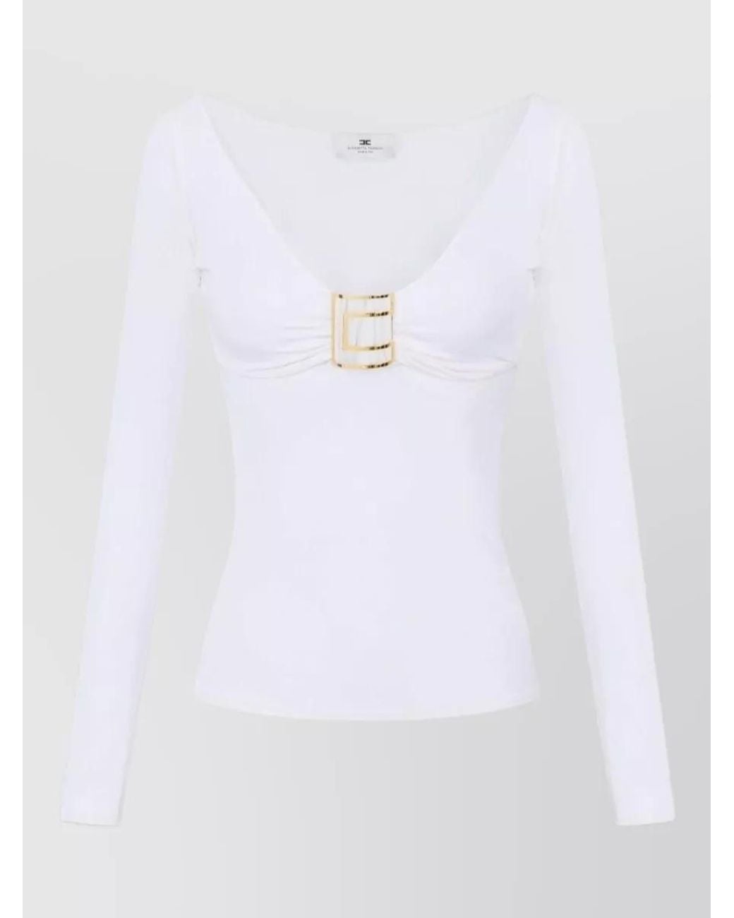 Elisabetta Franchi White Draped Slim-Fit Long-Sleeve Bodysuit