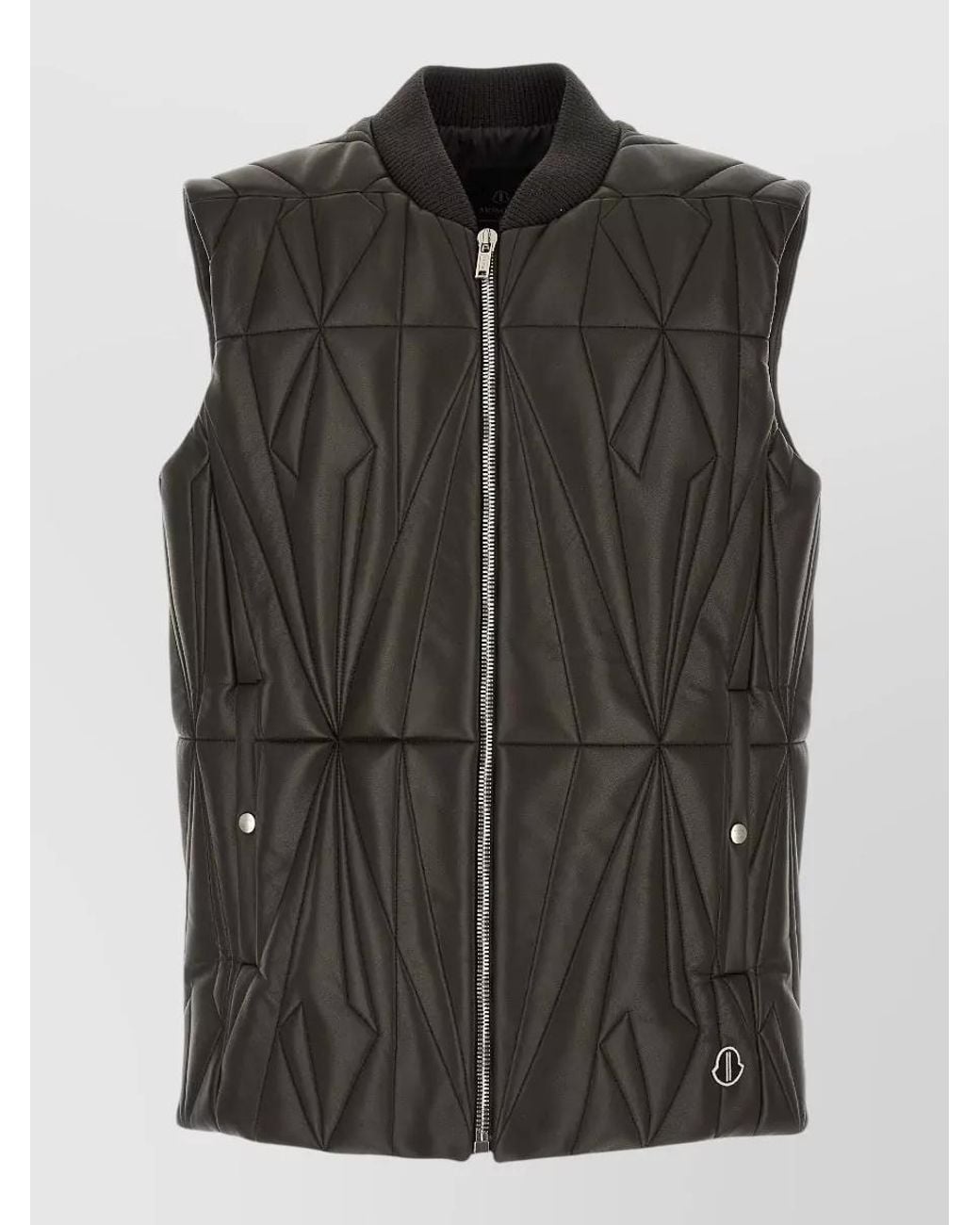 Rick Owens Black Leather Quilted High Neck Vest for men