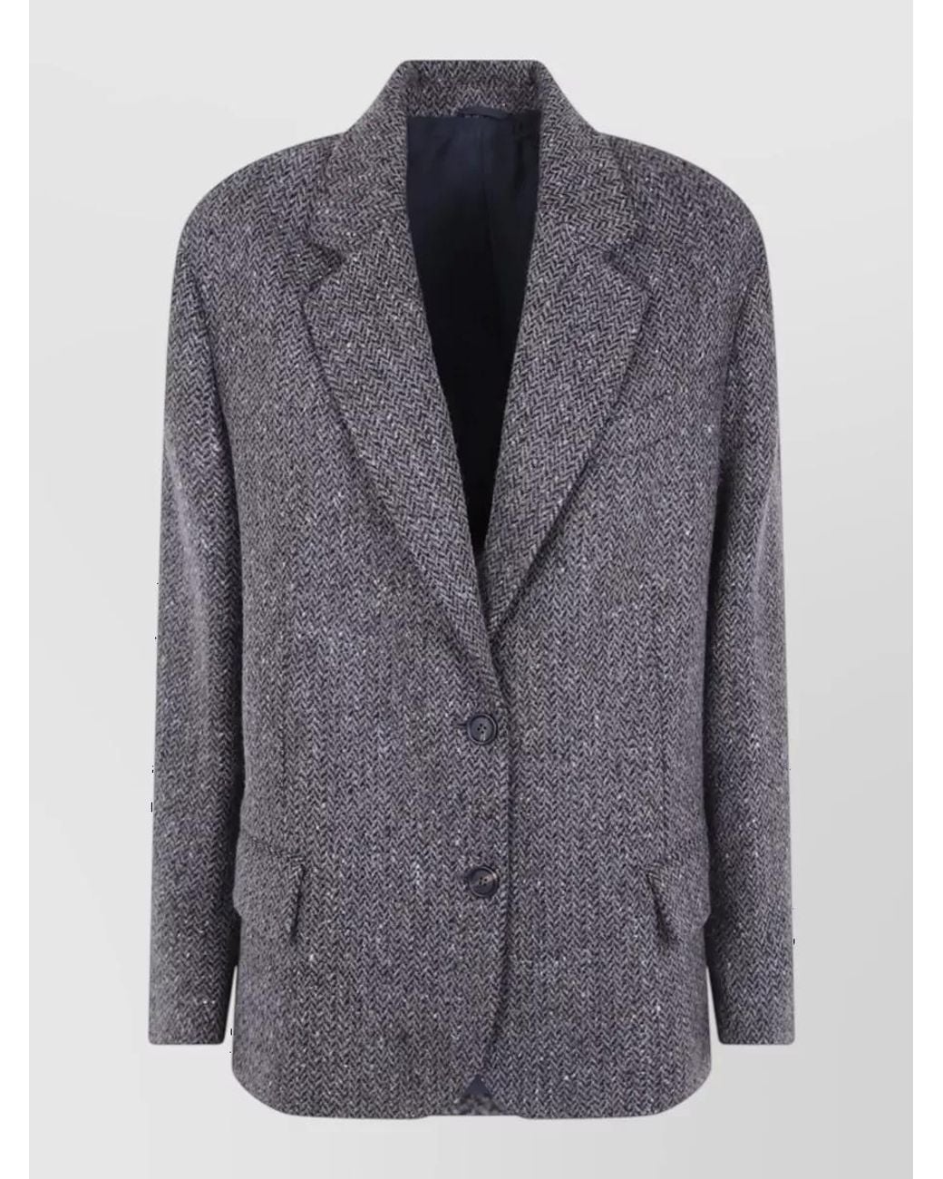 Brunello Cucinelli Gray Virgin Wool Blend Herringbone Single Breasted Jacket