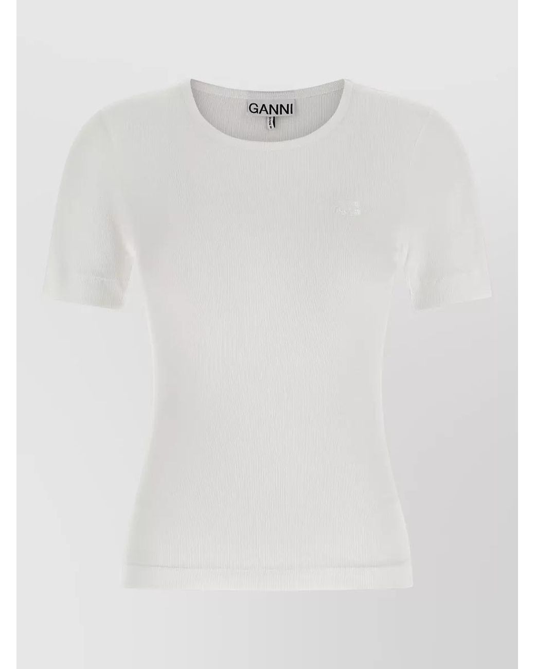 Ganni White Ribbed Cotton Short-Sleeve T-Shirt