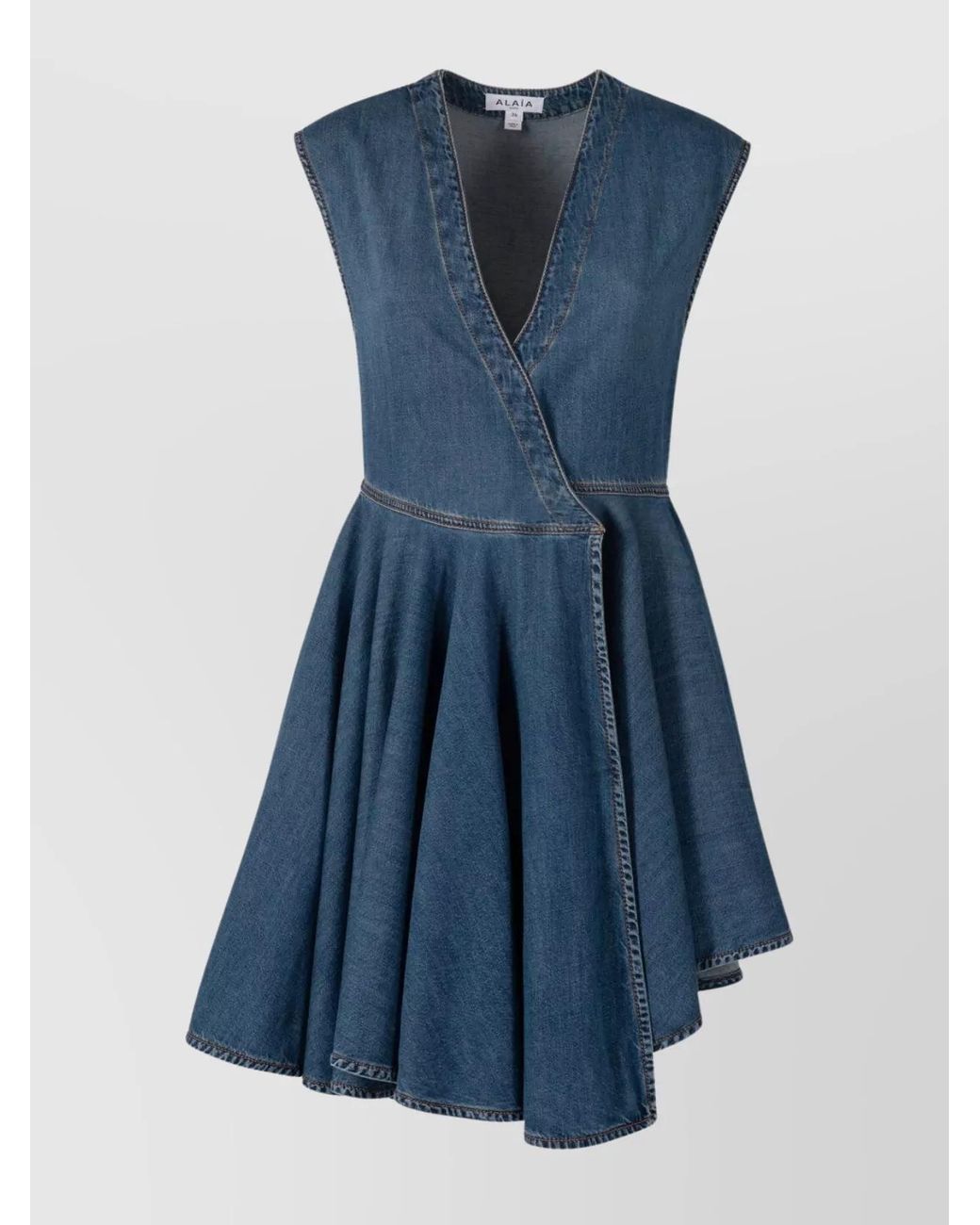 Alaïa Blue Denim Sleeveless Wrap Mini Dress