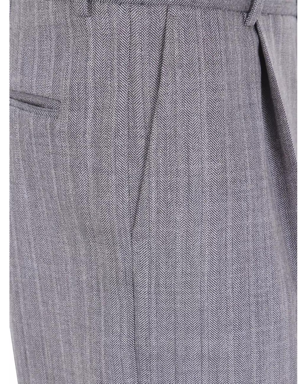 Dries Van Noten Gray Wool Herringbone Pleated Wide-Leg Tailored Trousers for men